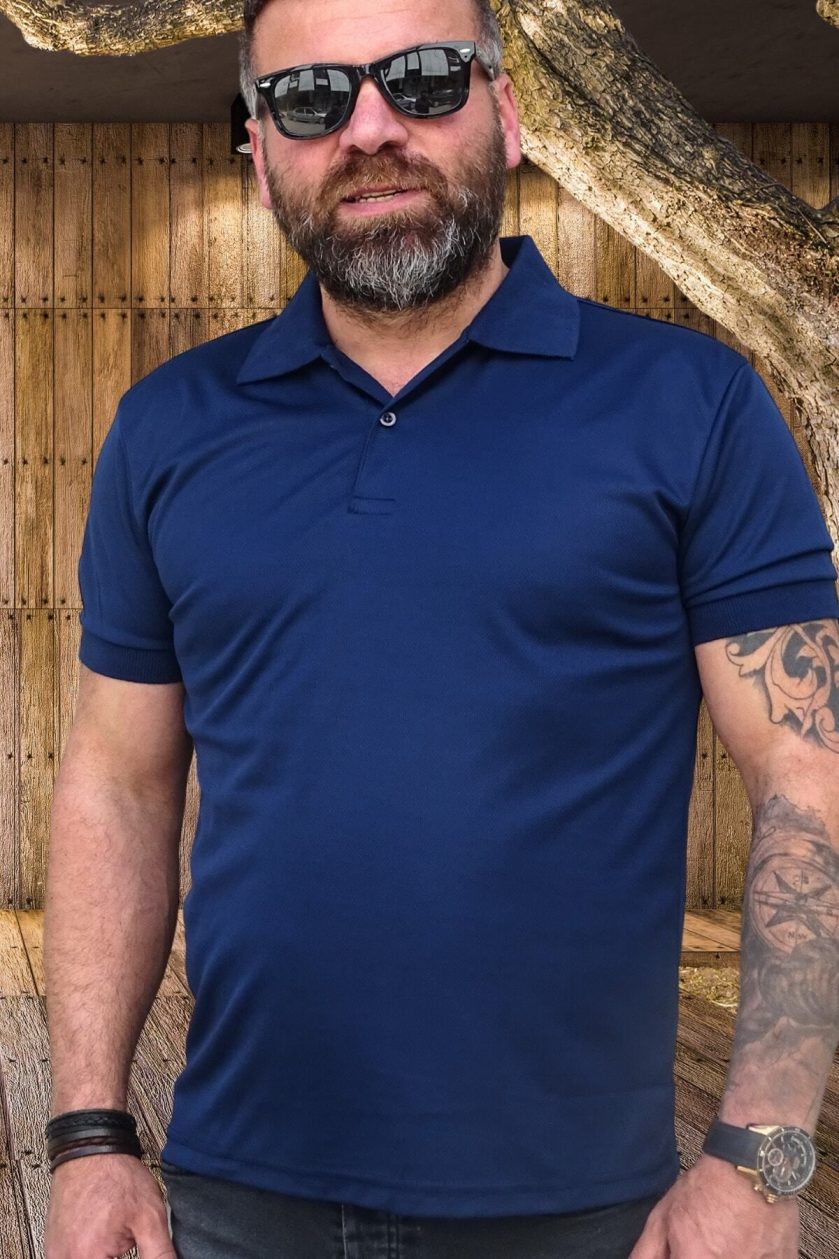 Yağmur Desenli Lacivert Polo Yaka Tişört