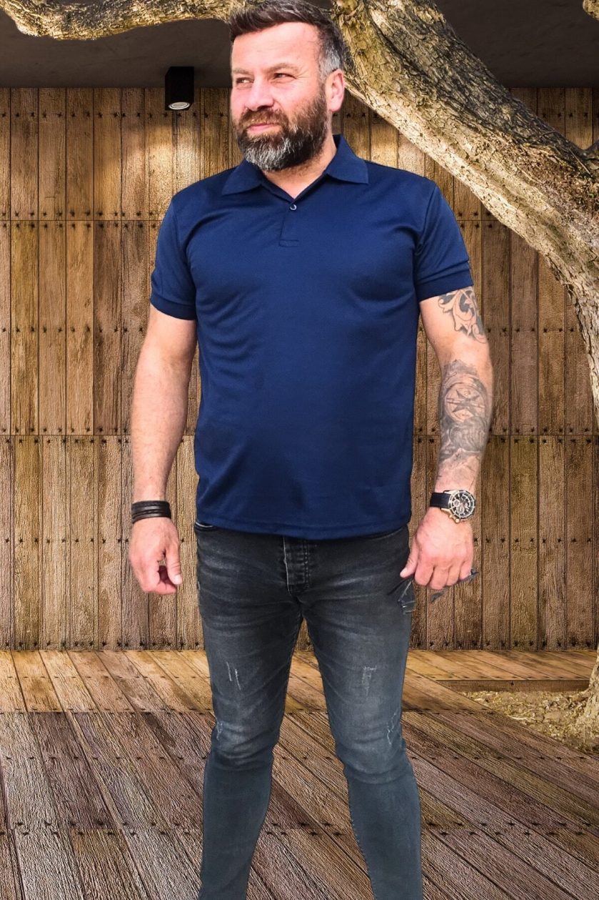 Yağmur Desenli Lacivert Polo Yaka Tişört - Görsel 2