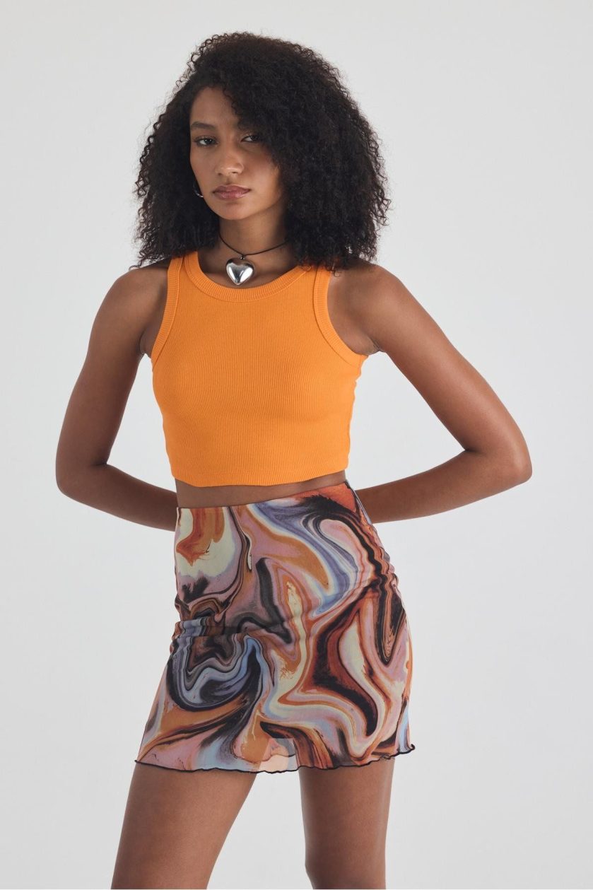 /3049-KADIN KAŞKORSE BİYELİ CROP - ORANJ