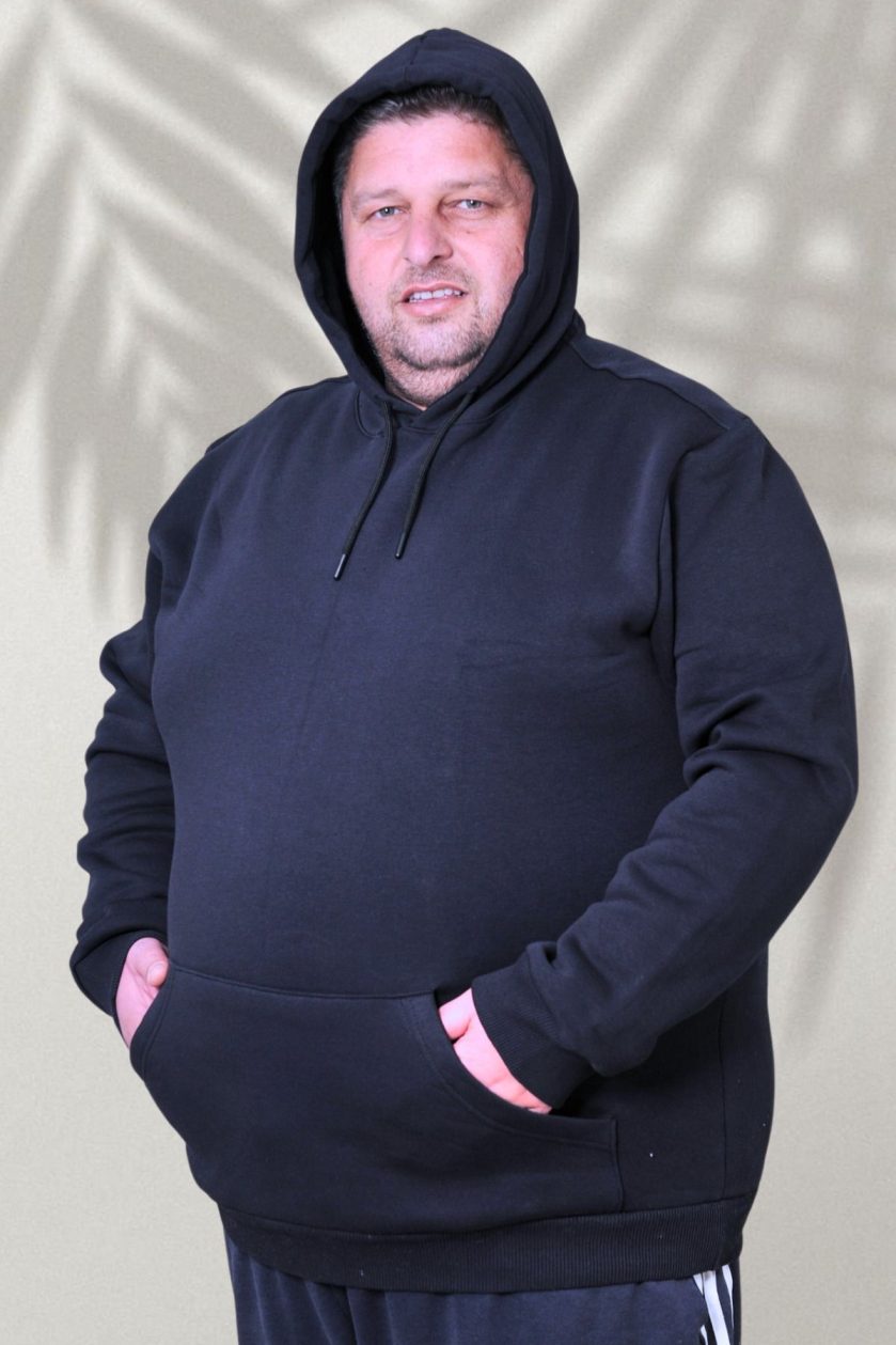 Büyük Beden Unisex Kapüşonlu Üç İplik Sweat
