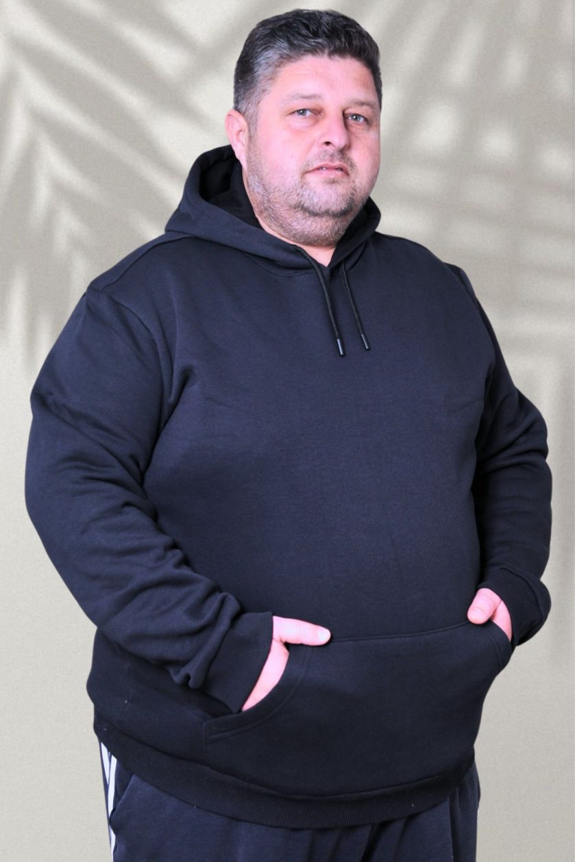Büyük Beden Unisex Kapüşonlu Üç İplik Sweat - Görsel 3