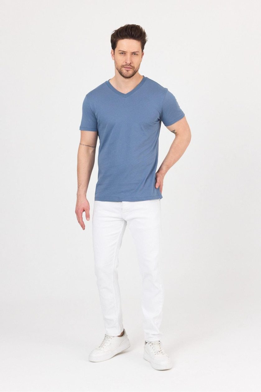 Erkek Compact Penye V Yaka T-Shirt - Görsel 4