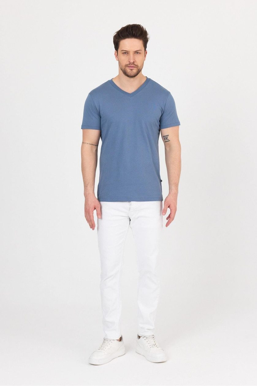 Erkek Compact Penye V Yaka T-Shirt - Görsel 5