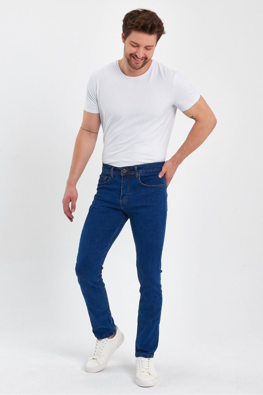ERKEK FERMUARLI DÜZ SLİM FİT JEANS - Görsel 3