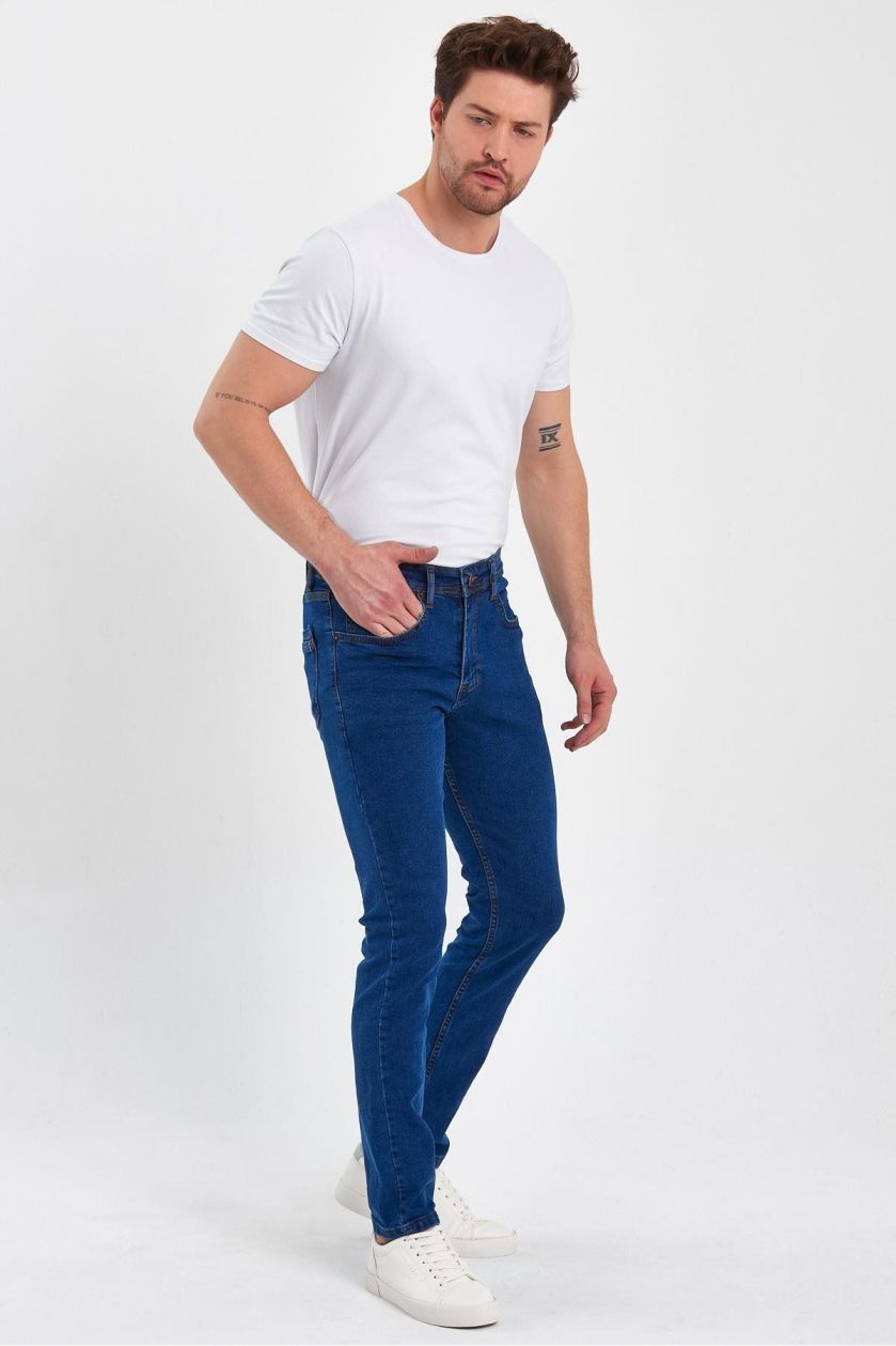ERKEK FERMUARLI DÜZ SLİM FİT JEANS - Görsel 4