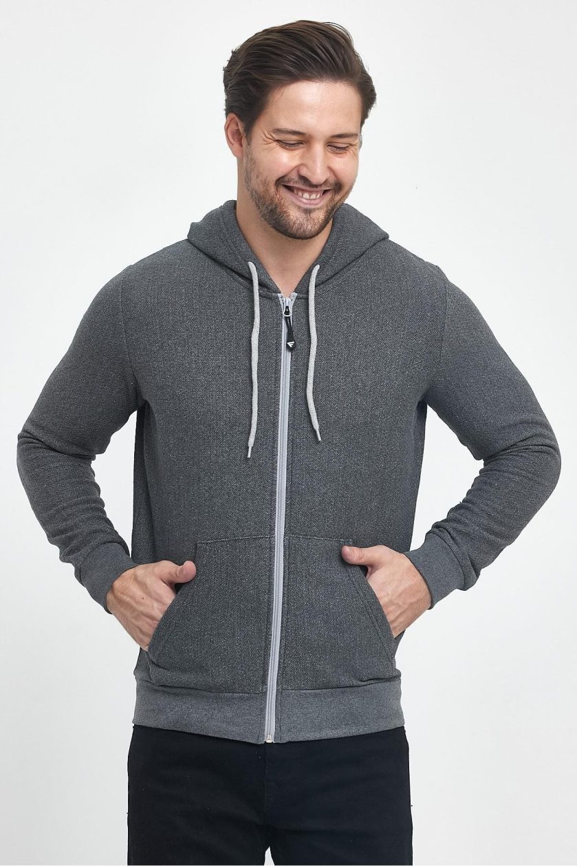 Erkek Fermuarlı Kapşonlu Şardonlu Sweat - Görsel 3