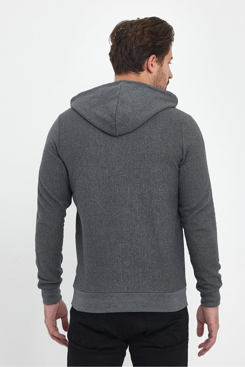 Erkek Fermuarlı Kapşonlu Şardonlu Sweat - Görsel 6