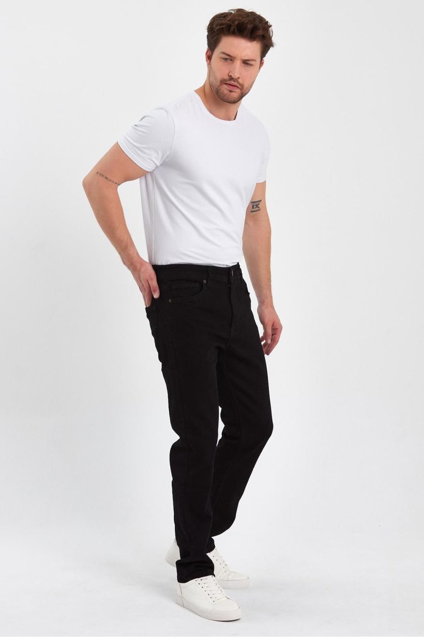 ERKEK FERMUARLI KLASİK DÜZ BABA JEANS - Görsel 3