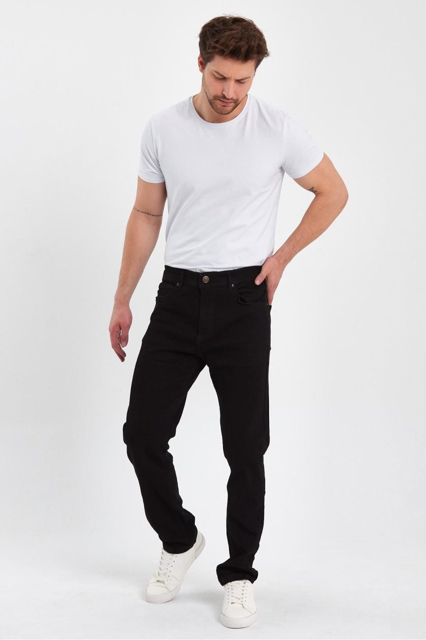 ERKEK FERMUARLI KLASİK DÜZ BABA JEANS - Görsel 4
