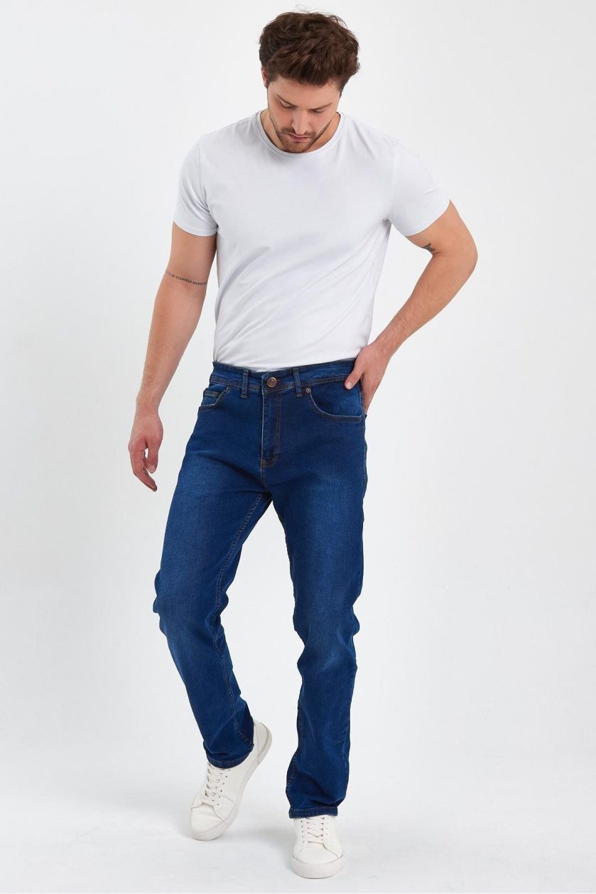 ERKEK FERMUARLI TAŞLI KLASİK JEANS - Görsel 3