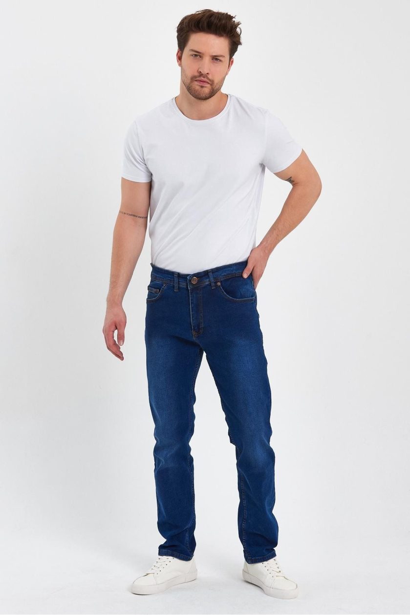 ERKEK FERMUARLI TAŞLI KLASİK JEANS - Görsel 4