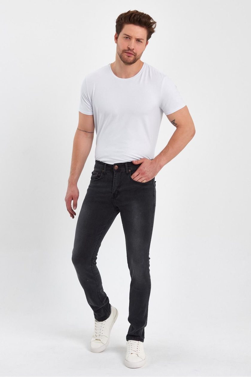 ERKEK FERMUARLI TAŞLI SLİM FİT JEANS - Görsel 4