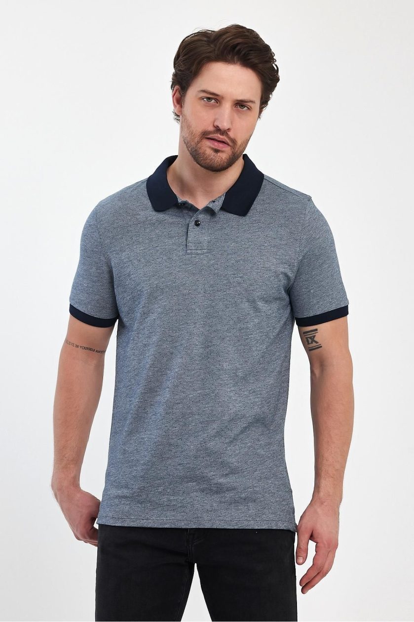 Erkek Nokta Desenli Jakarlı Polo Yaka T-Shirt