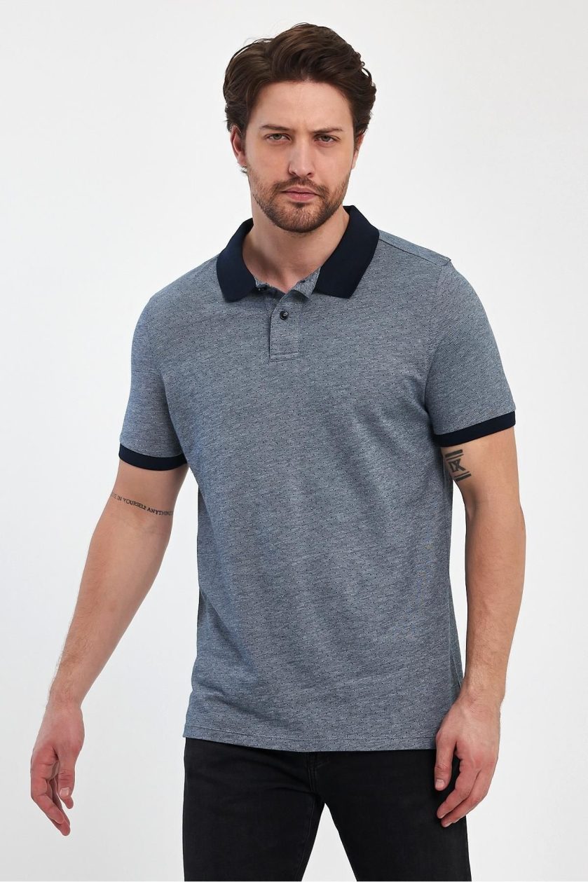 Erkek Nokta Desenli Jakarlı Polo Yaka T-Shirt - Görsel 2