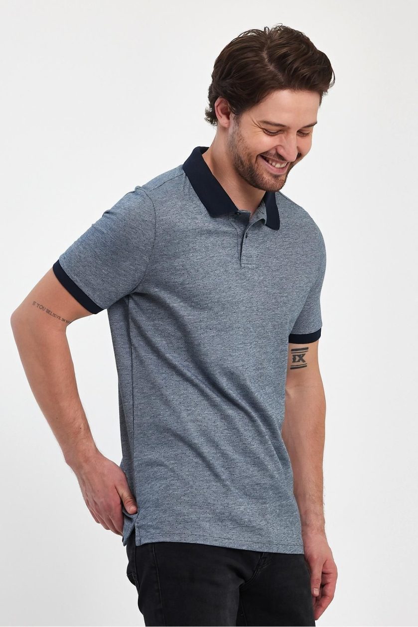 Erkek Nokta Desenli Jakarlı Polo Yaka T-Shirt - Görsel 3