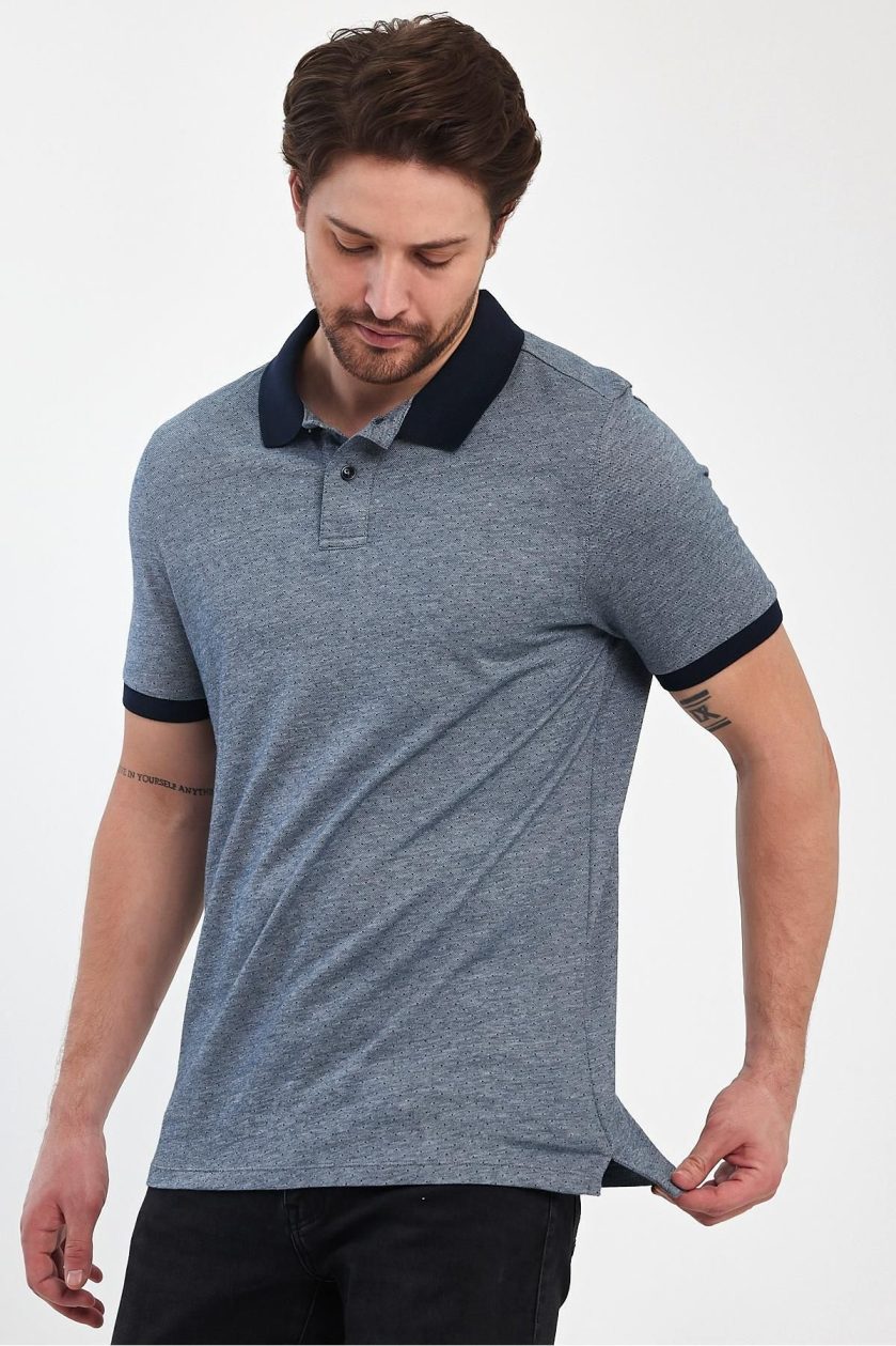 Erkek Nokta Desenli Jakarlı Polo Yaka T-Shirt - Görsel 4