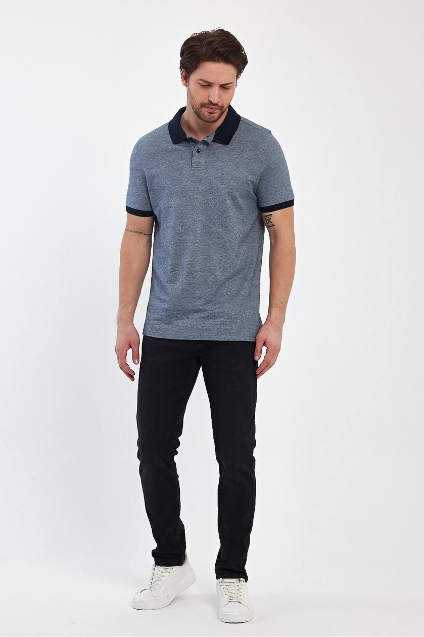 Erkek Nokta Desenli Jakarlı Polo Yaka T-Shirt - Görsel 6