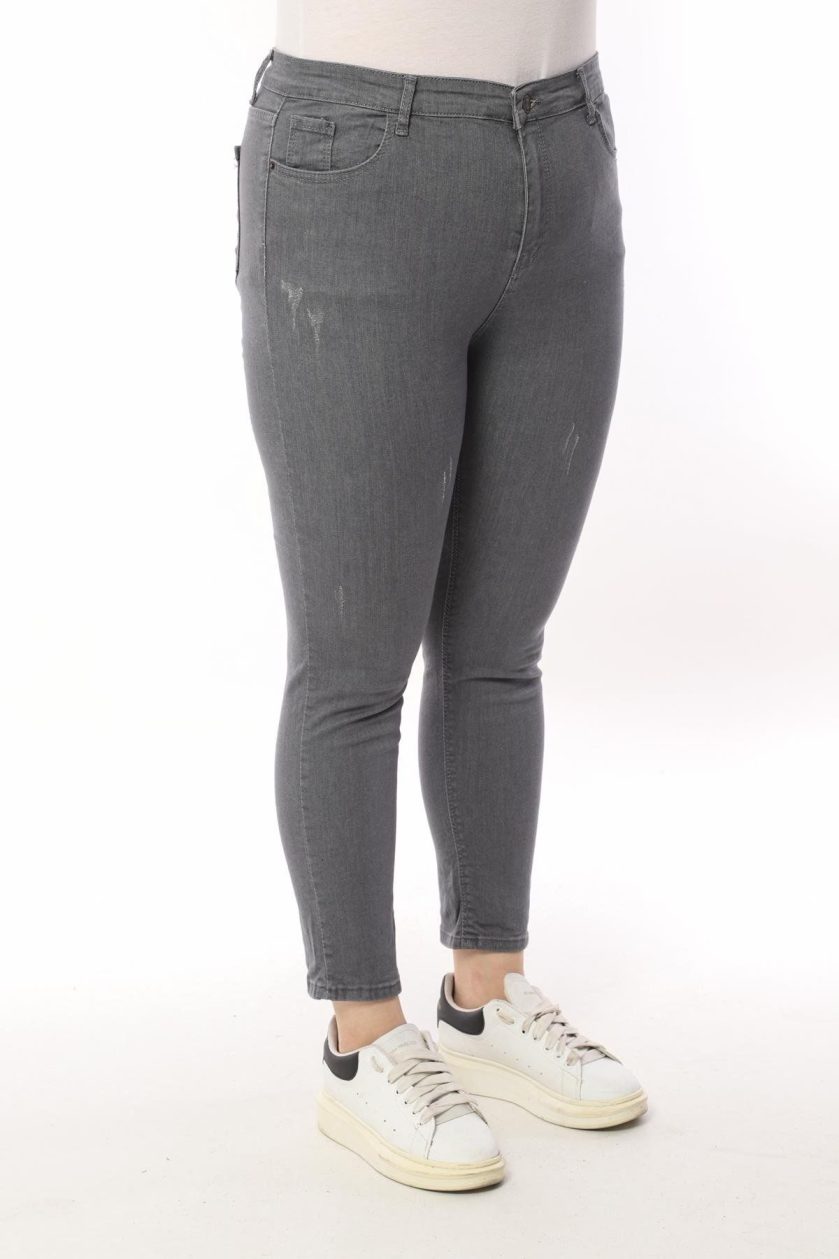 Kadın Battal Tırnaklı Taşlamalı Jeans - Görsel 2