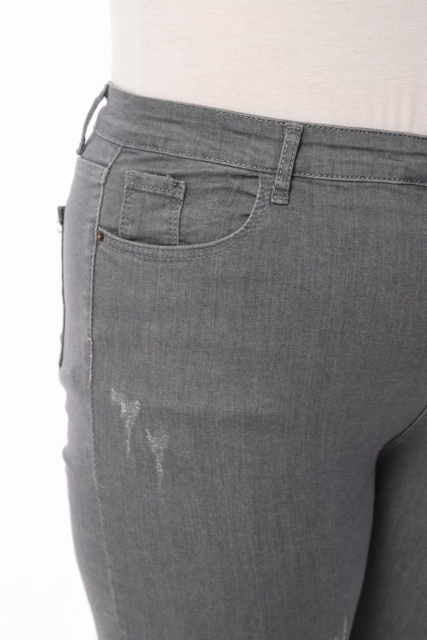 Kadın Battal Tırnaklı Taşlamalı Jeans - Görsel 3