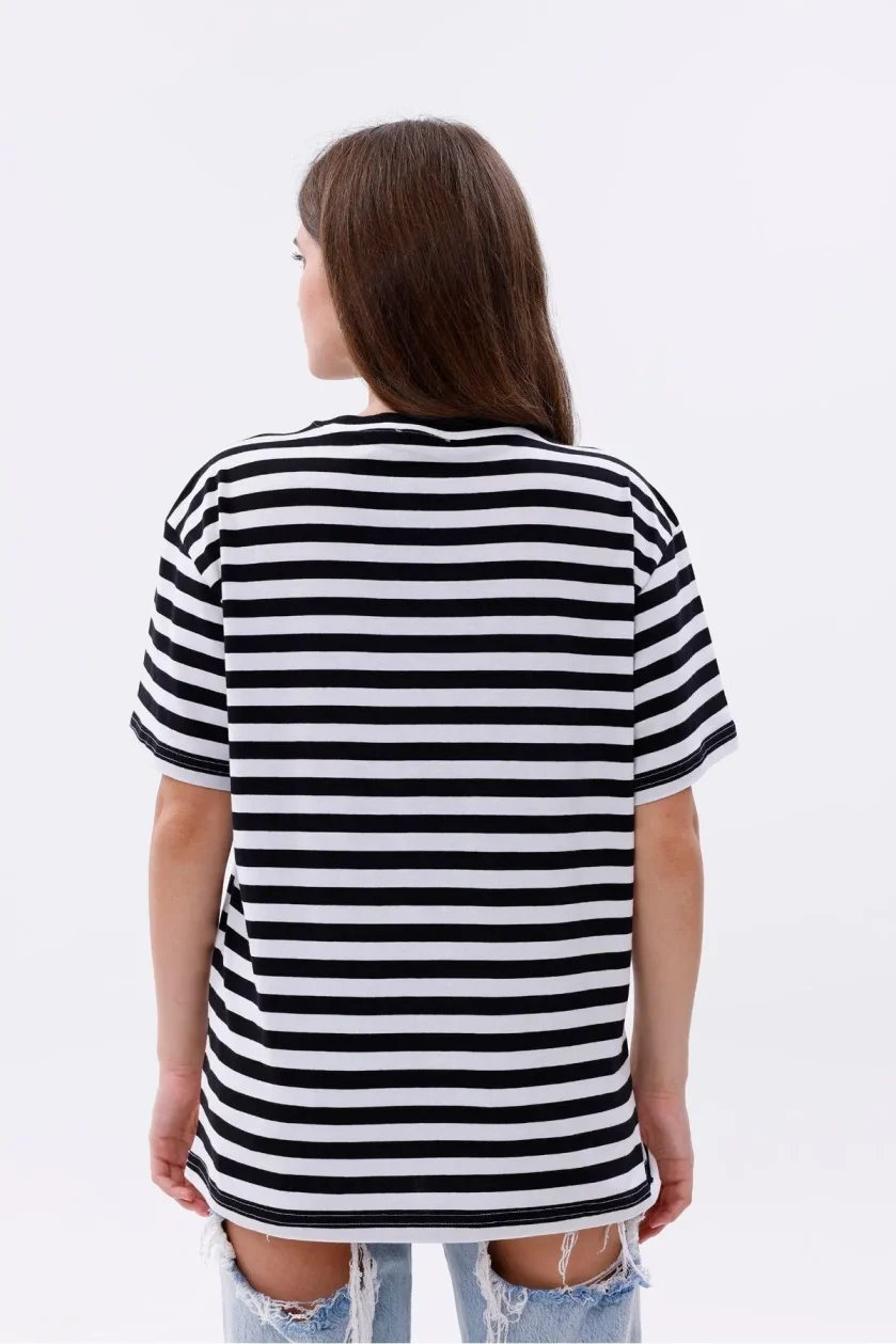 Kadın Oversize Çizgili Tişört - Görsel 10