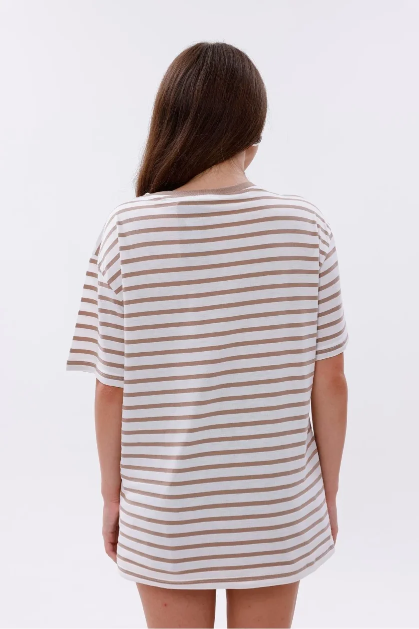 Kadın Oversize Çizgili Tişört - Görsel 16