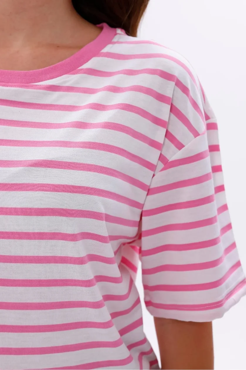 Kadın Oversize Çizgili Tişört - Görsel 20