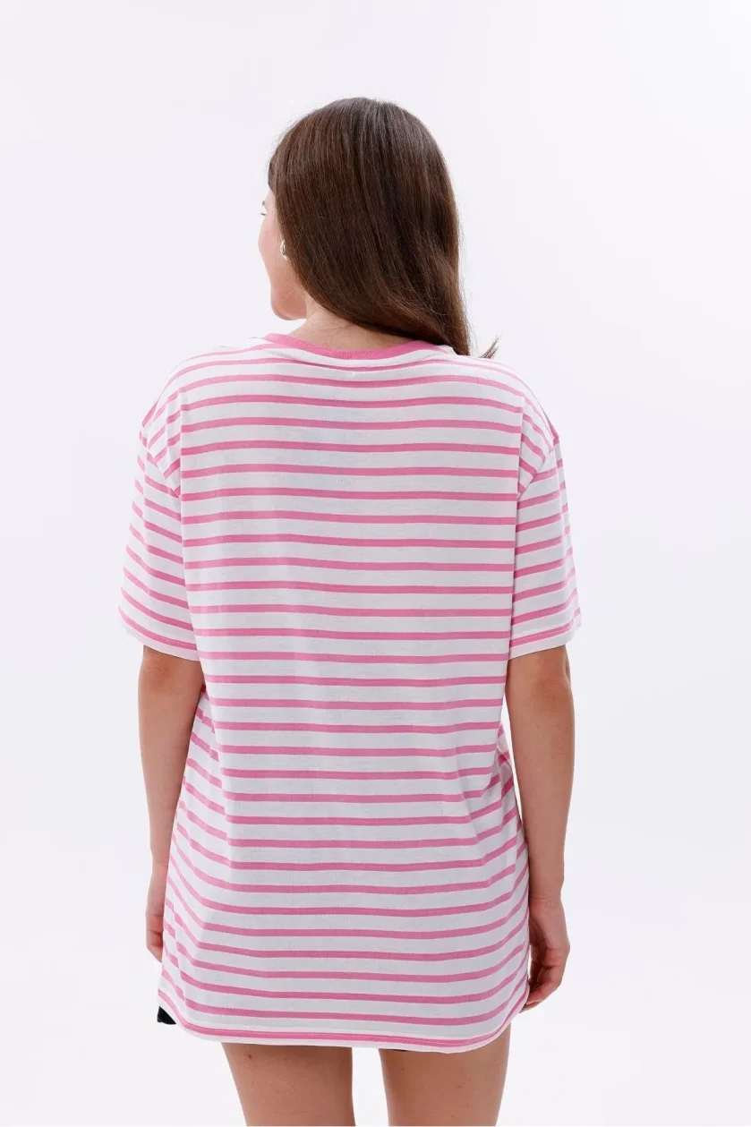 Kadın Oversize Çizgili Tişört - Görsel 22