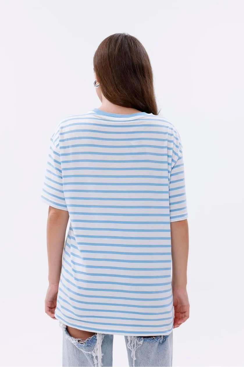 Kadın Oversize Çizgili Tişört - Görsel 28