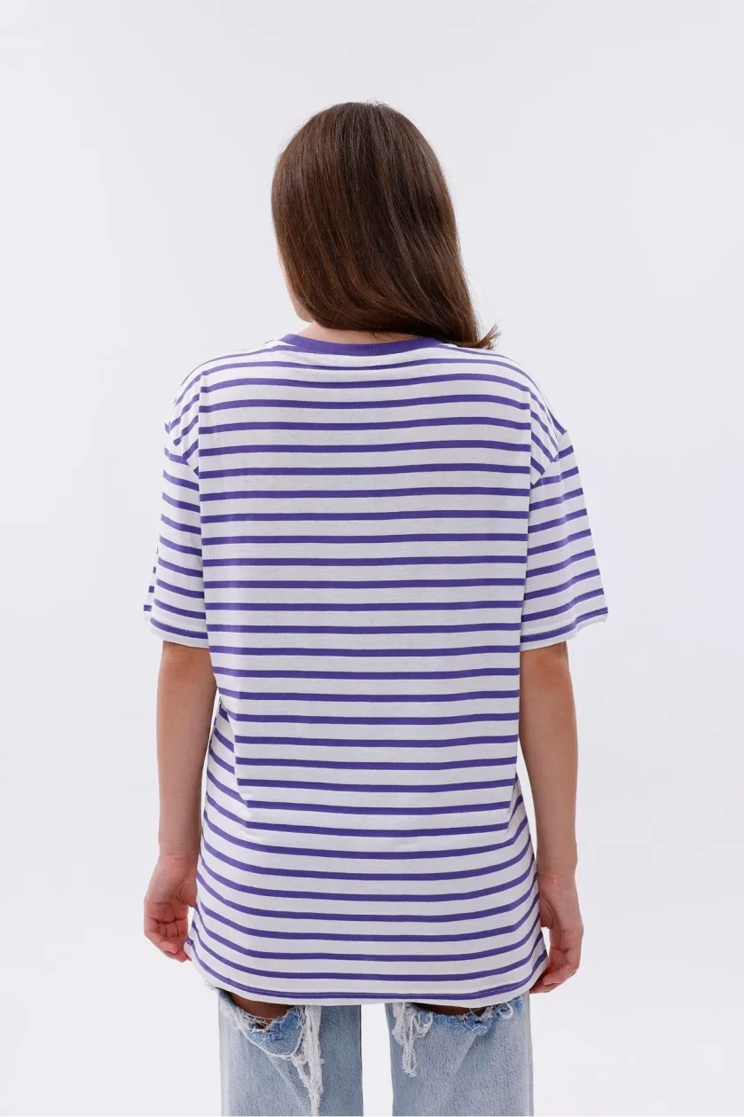 Kadın Oversize Çizgili Tişört - Görsel 34