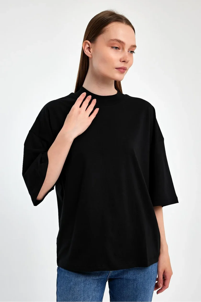Kadın Yarım Balıkçı Yaka Kısa Kol T-shirt - Görsel 9