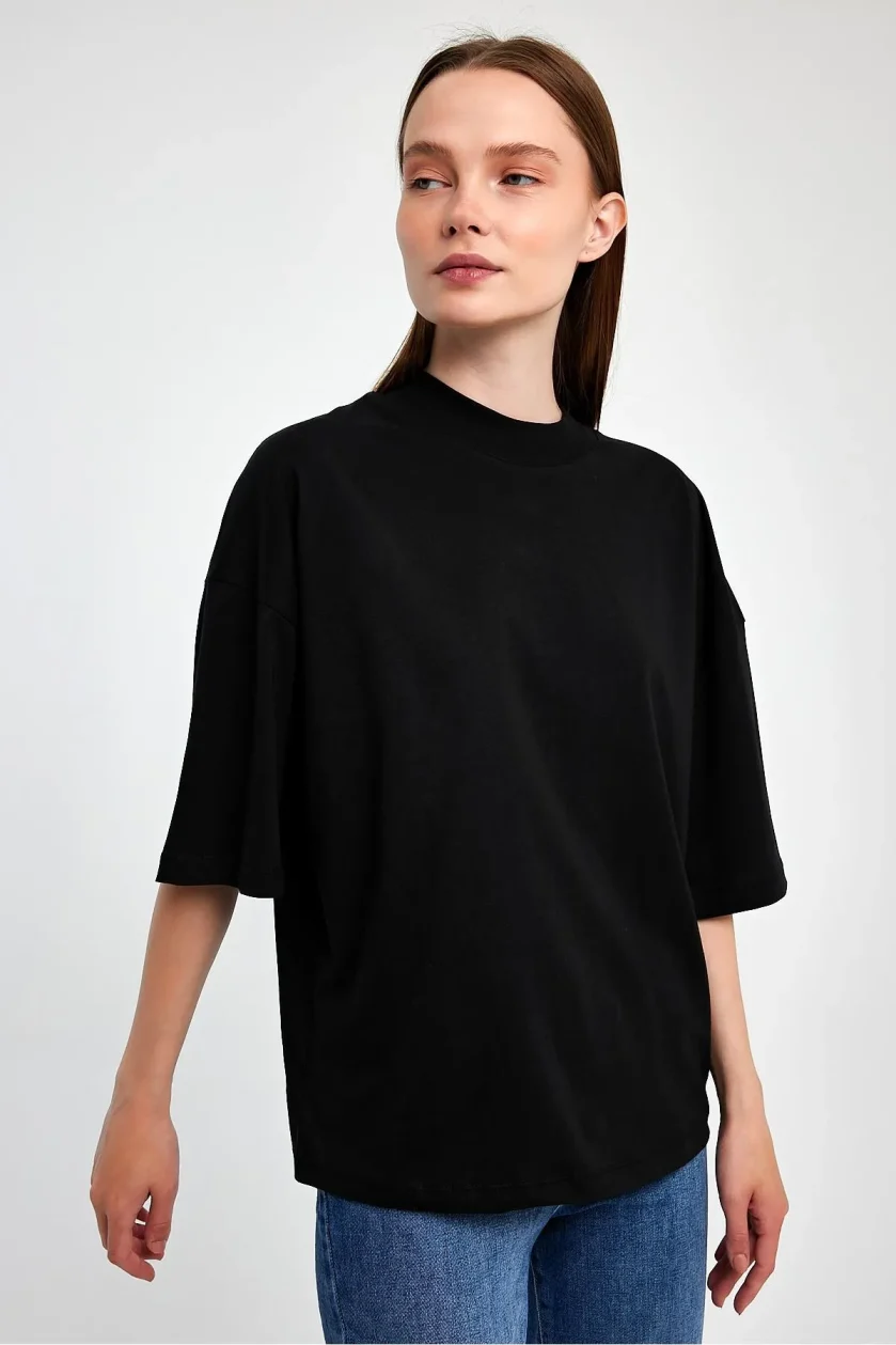 Kadın Yarım Balıkçı Yaka Kısa Kol T-shirt - Görsel 10