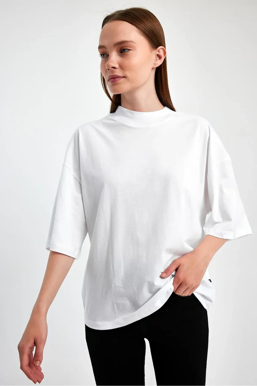 Kadın Yarım Balıkçı Yaka Kısa Kol T-shirt - Görsel 14