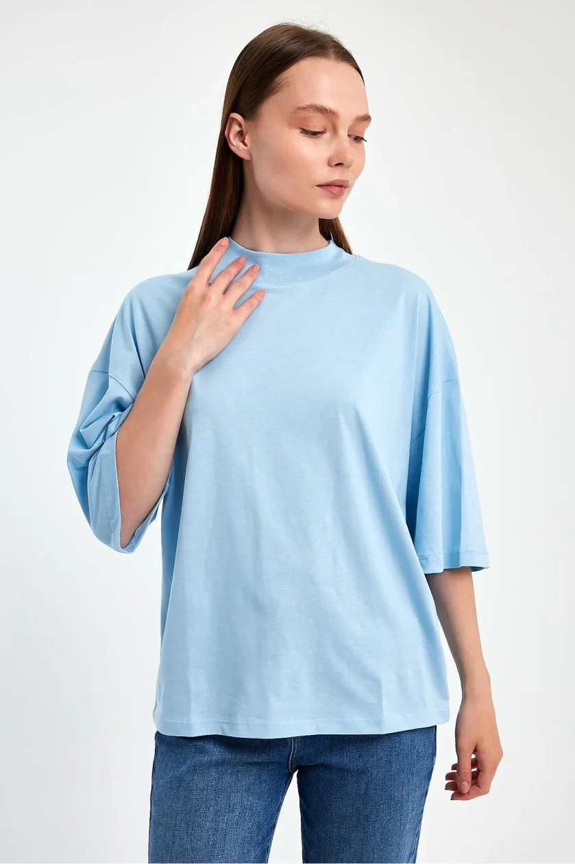 Kadın Yarım Balıkçı Yaka Kısa Kol T-shirt - Görsel 17