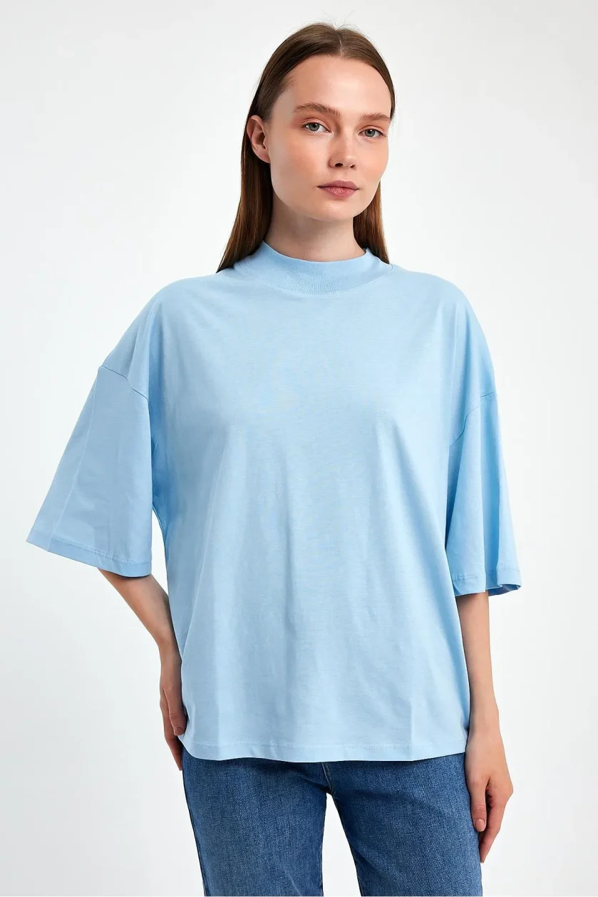 Kadın Yarım Balıkçı Yaka Kısa Kol T-shirt - Görsel 18