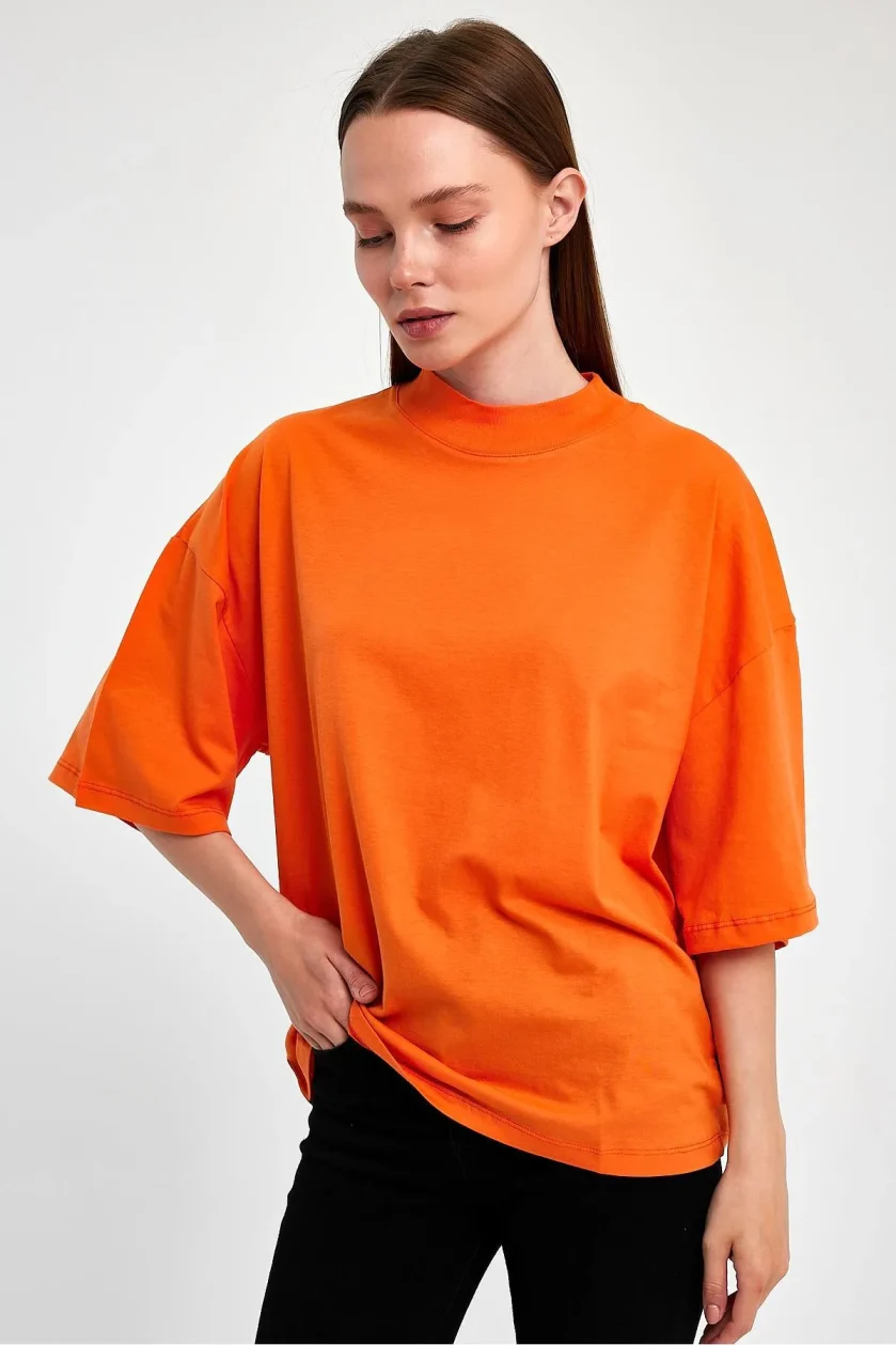 Kadın Yarım Balıkçı Yaka Kısa Kol T-shirt - Görsel 26