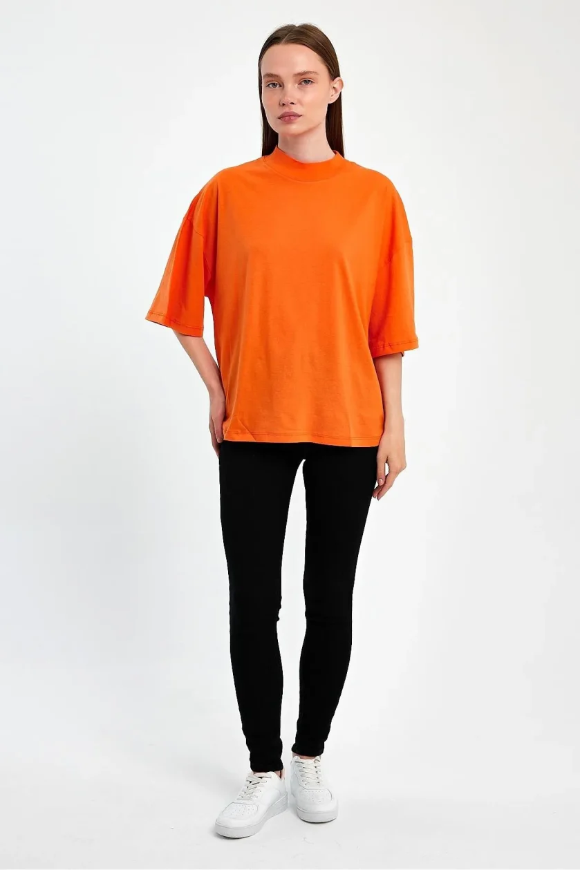 Kadın Yarım Balıkçı Yaka Kısa Kol T-shirt - Görsel 27
