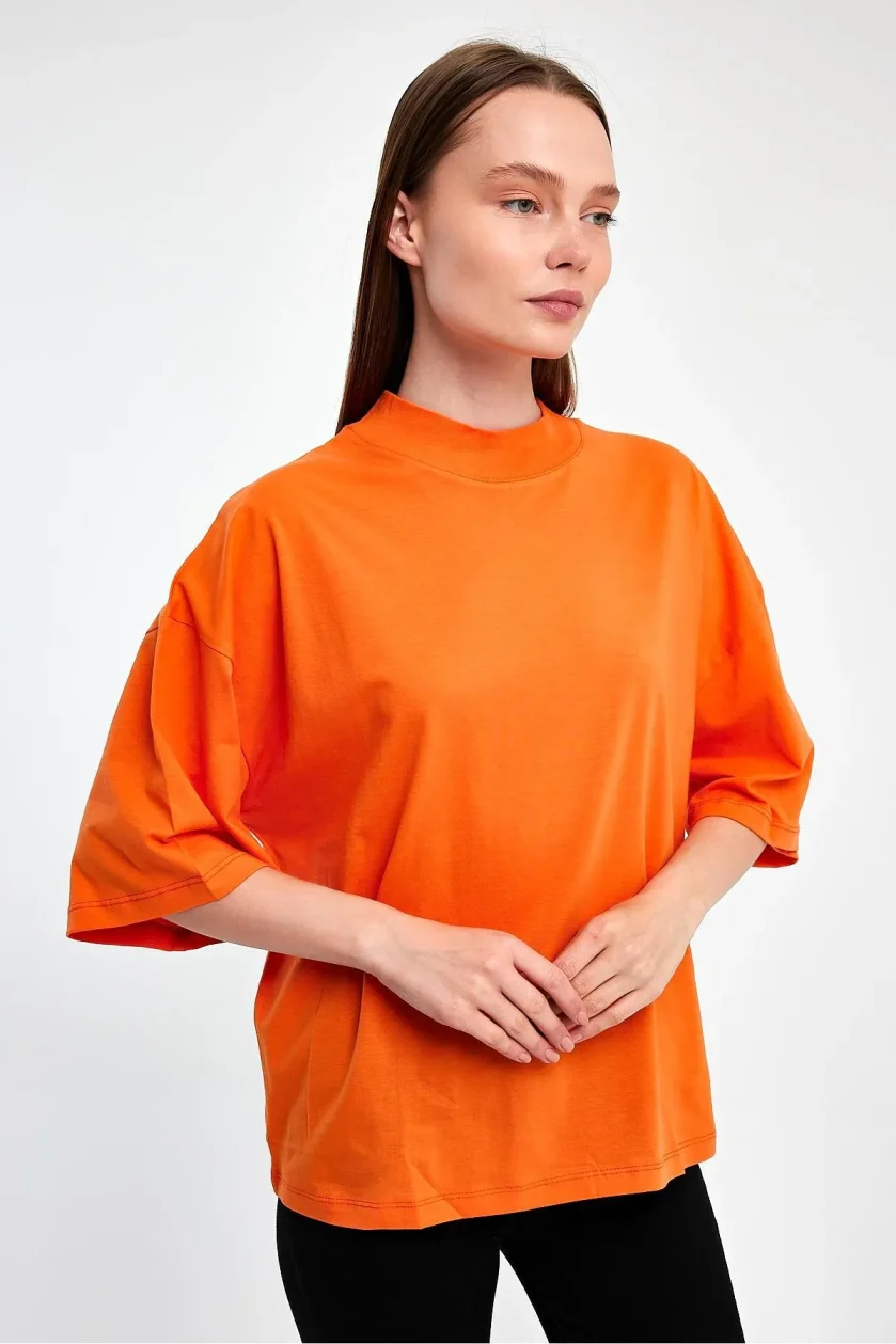 Kadın Yarım Balıkçı Yaka Kısa Kol T-shirt - Görsel 29