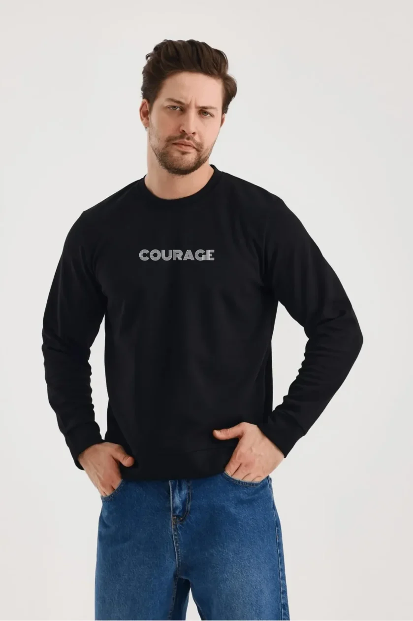 Unisex Baskılı Sıfır Yaka Sweat - Görsel 3