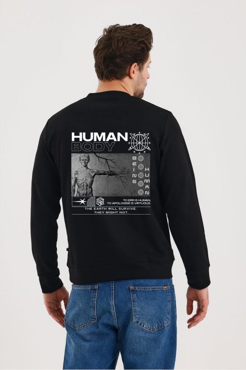Unisex Ön Arka Baskılı Sıfır Yaka Sweat