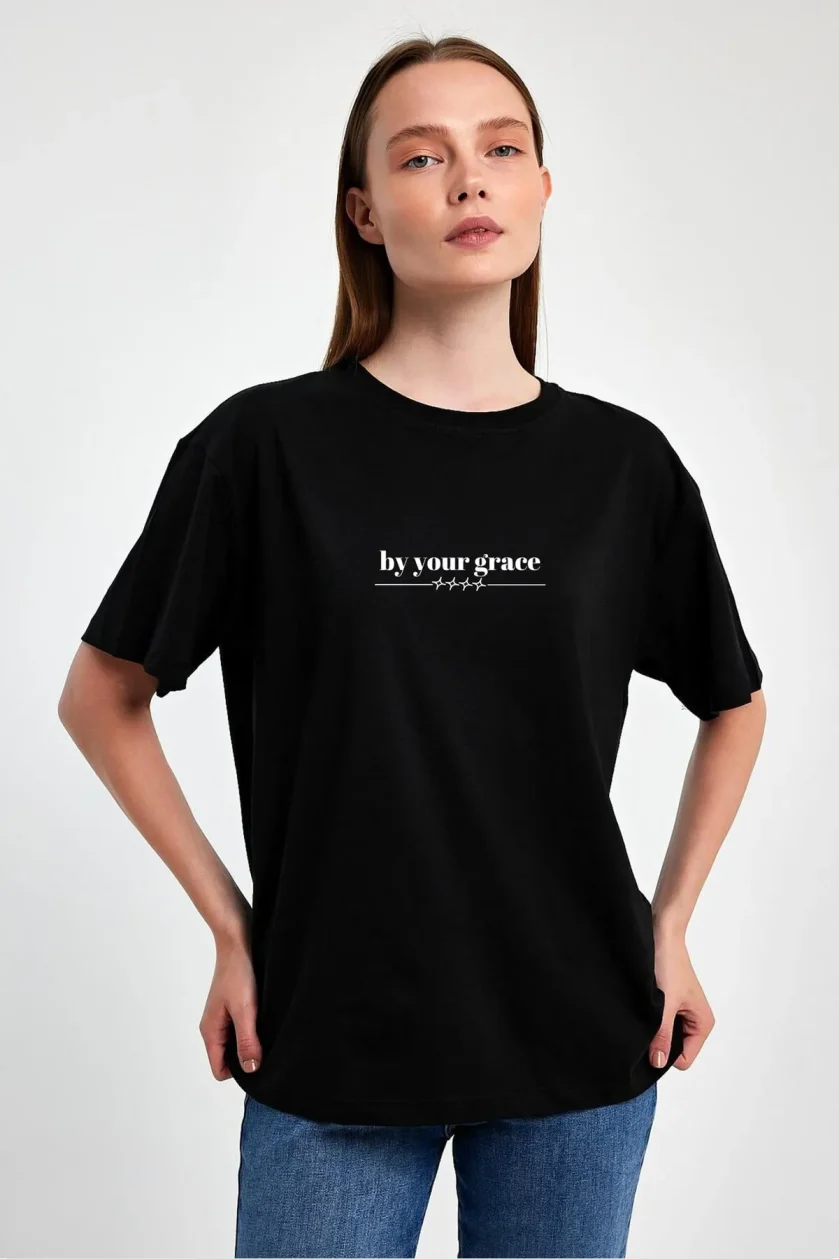 Unisex Oversize Baskılı Sıfır Yaka Tshirt - Görsel 4