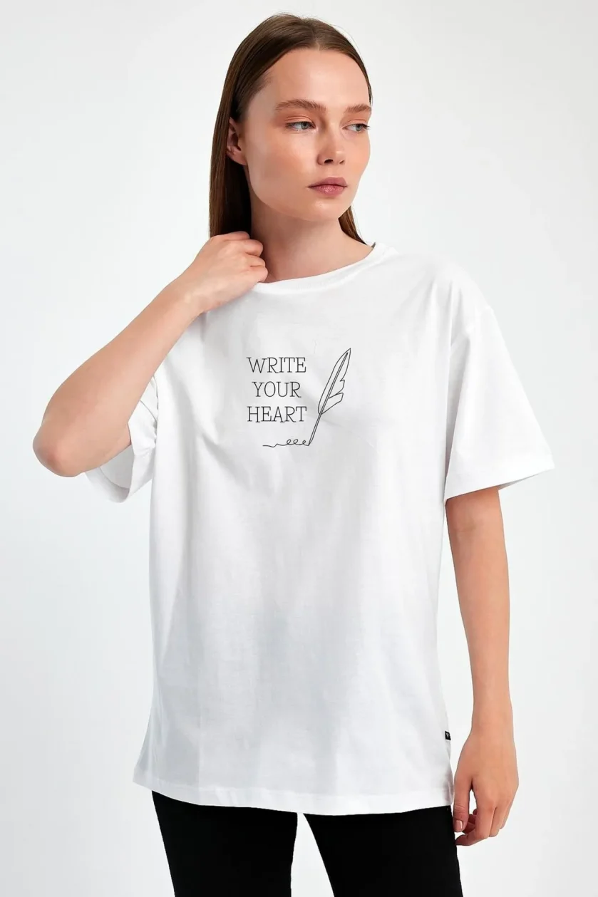 Unisex Oversize Baskılı Sıfır Yaka Tshirt - Görsel 4