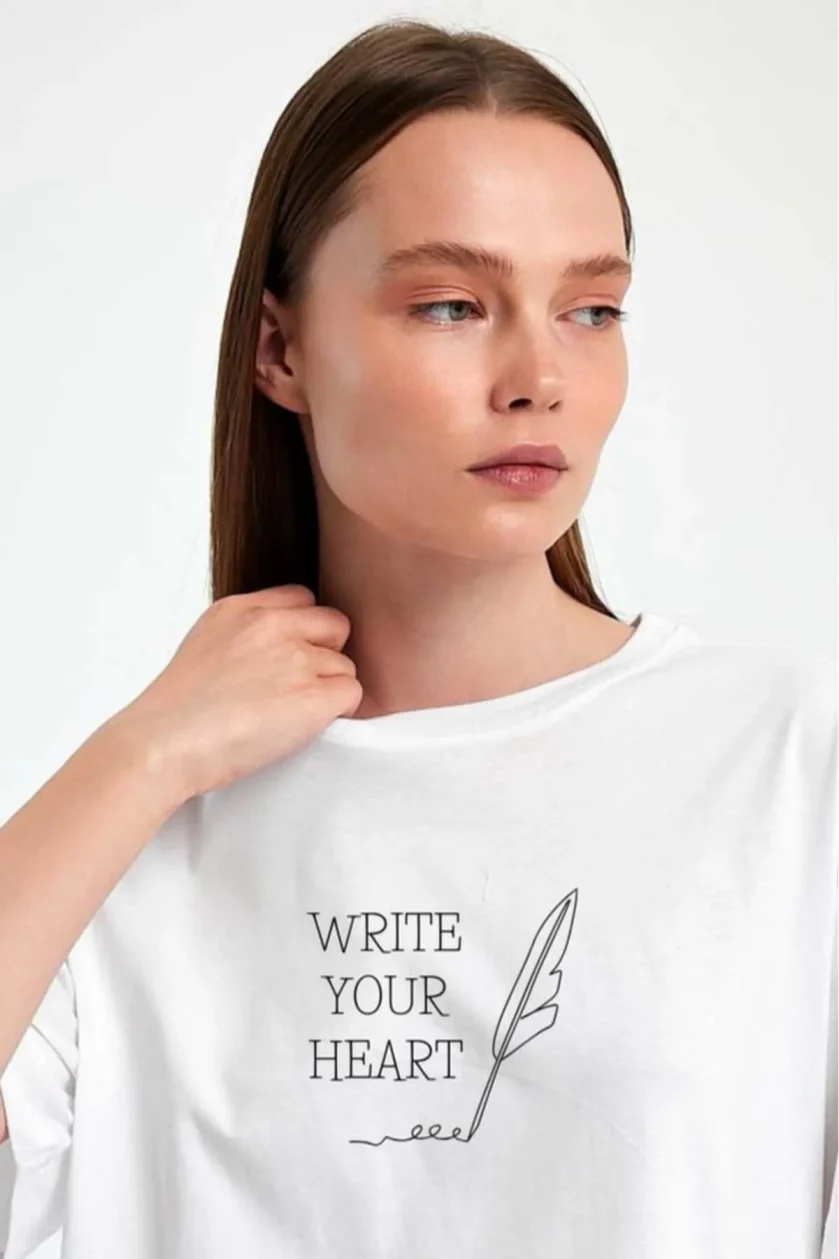 Unisex Oversize Baskılı Sıfır Yaka Tshirt - Görsel 6