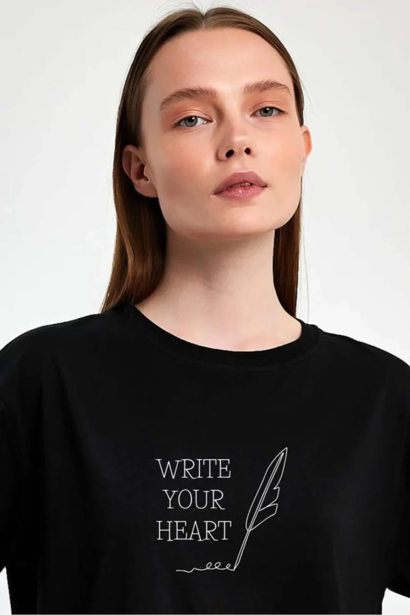 Unisex Oversize Baskılı Sıfır Yaka Tshirt - Görsel 9