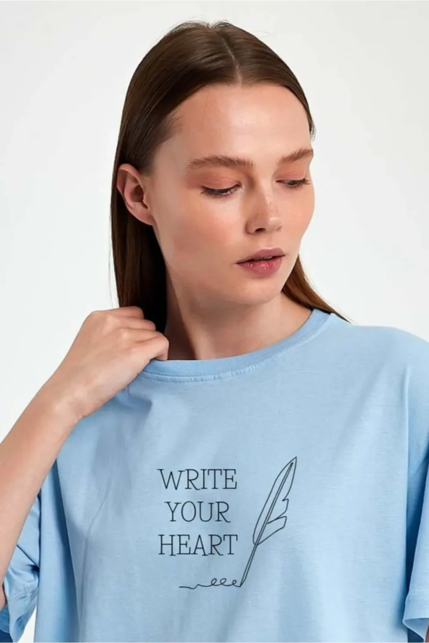 Unisex Oversize Baskılı Sıfır Yaka Tshirt - Görsel 12
