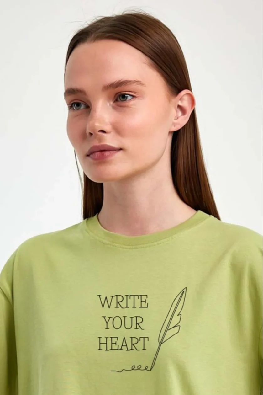 Unisex Oversize Baskılı Sıfır Yaka Tshirt - Görsel 15