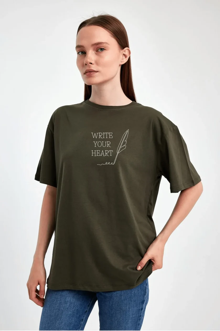 Unisex Oversize Baskılı Sıfır Yaka Tshirt - Görsel 16