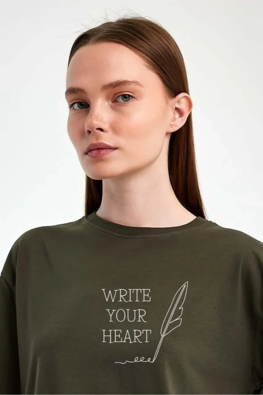 Unisex Oversize Baskılı Sıfır Yaka Tshirt - Görsel 18