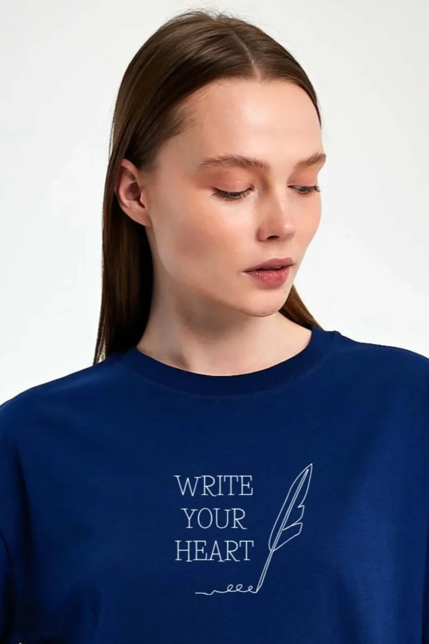 Unisex Oversize Baskılı Sıfır Yaka Tshirt - Görsel 21