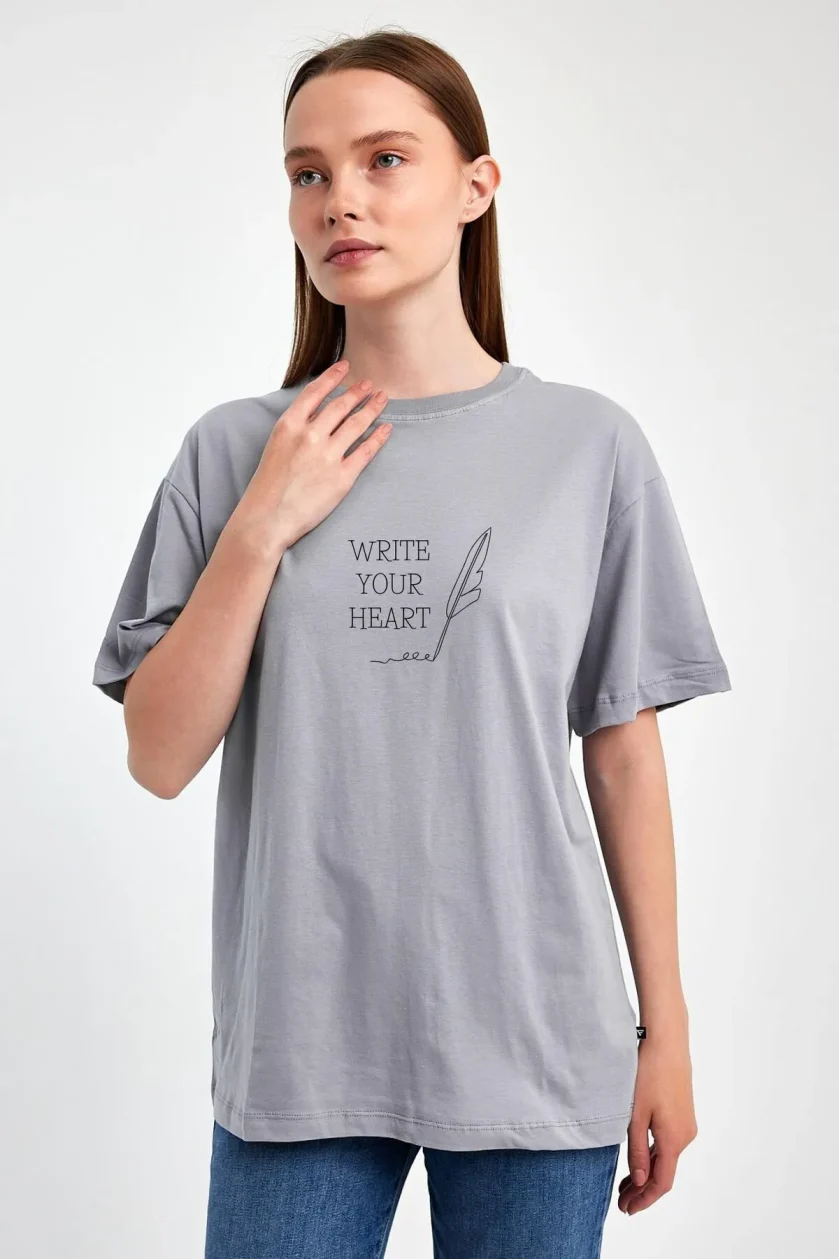 Unisex Oversize Baskılı Sıfır Yaka Tshirt - Görsel 22
