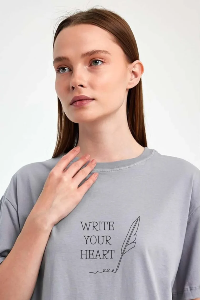 Unisex Oversize Baskılı Sıfır Yaka Tshirt - Görsel 24